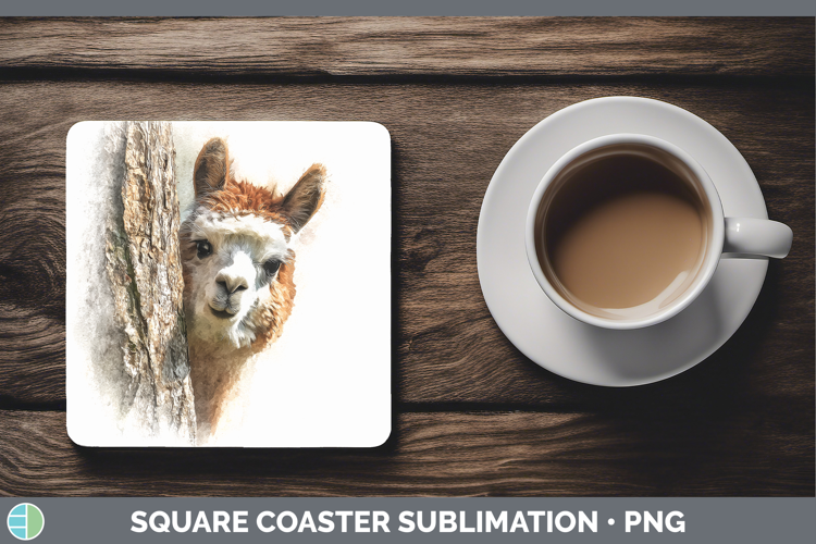 Alpaca Farm Tree Peek Square Coaster Sublimation Design