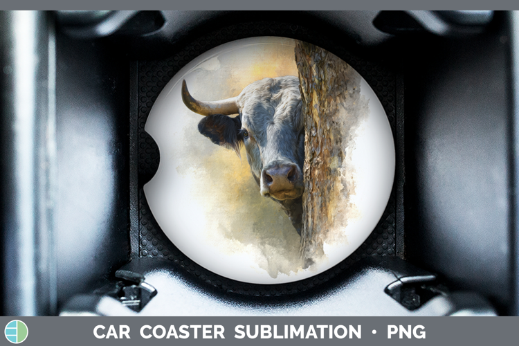 Bull Farm Tree Peek Car Coaster Sublimation Design
