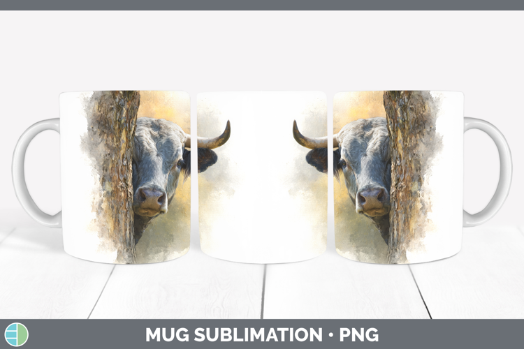 Bull Farm Tree Peek Mug Wrap Sublimation Design