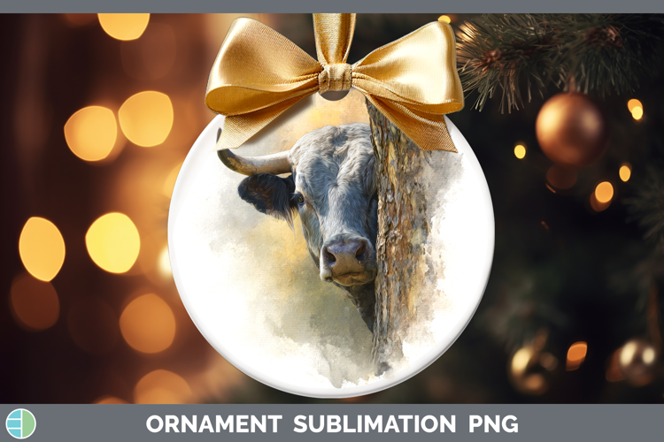 Bull Farm Tree Peek Ornament Sublimation Design