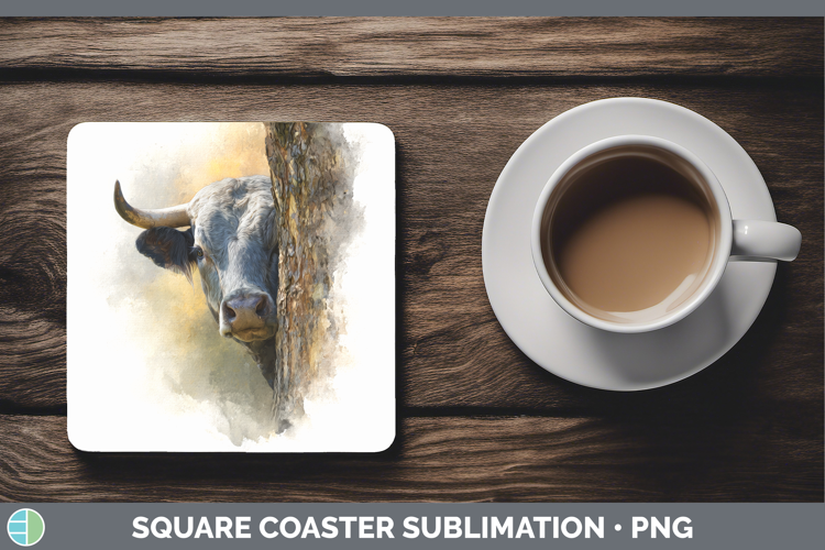 Bull Farm Tree Peek Square Coaster Sublimation Design