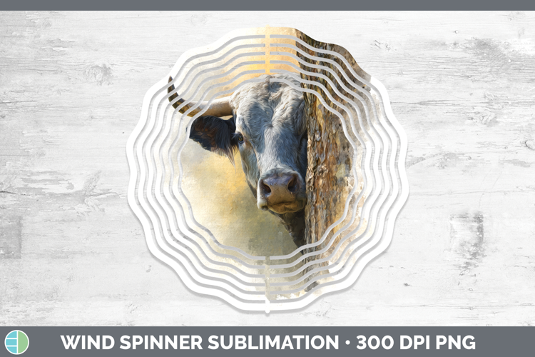 Bull Farm Tree Peek Wind Spinner Sublimation Design