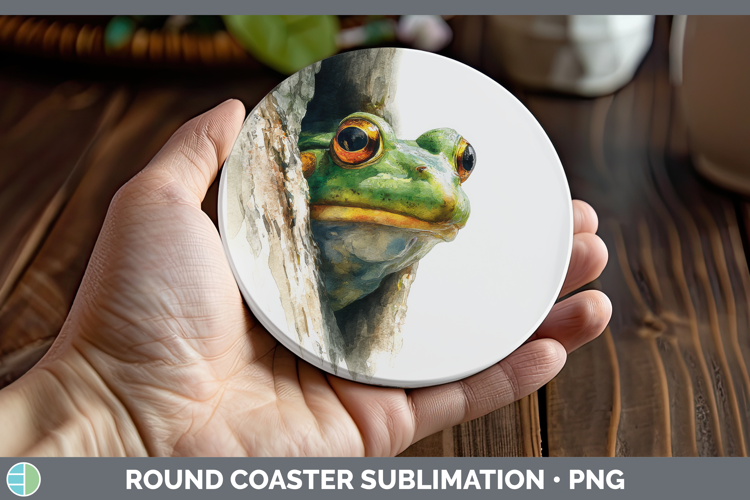 Bullfrog Farm Tree Peek Round Coaster Sublimation Design