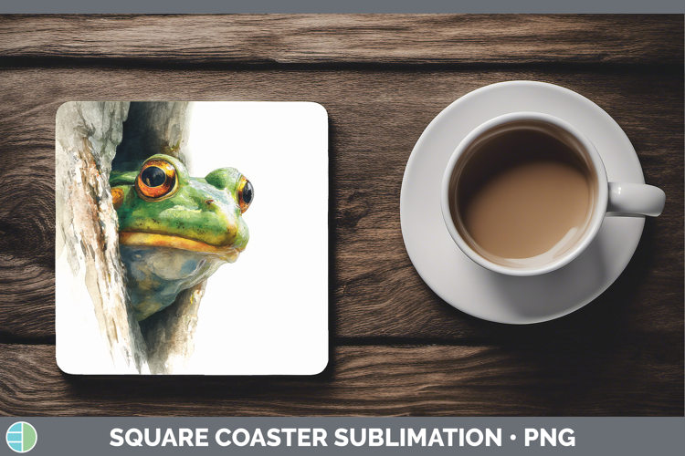 Bullfrog Farm Tree Peek Square Coaster Sublimation Design