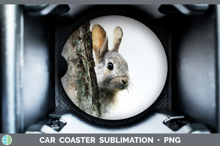 Bunny Farm Tree Peek Car Coaster Sublimation Design