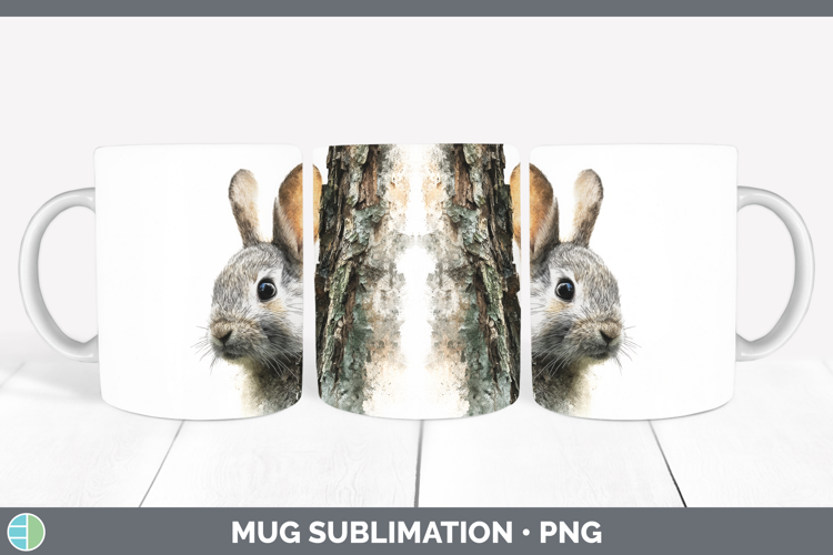 Bunny Farm Tree Peek Mug Wrap Sublimation Design