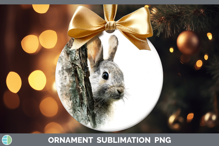 Bunny Farm Tree Peek Ornament Sublimation Design
