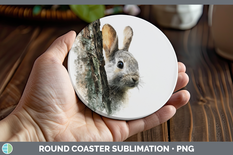 Bunny Farm Tree Peek Round Coaster Sublimation Design