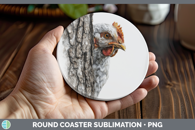 Chicken Farm Tree Peek Round Coaster Sublimation Design