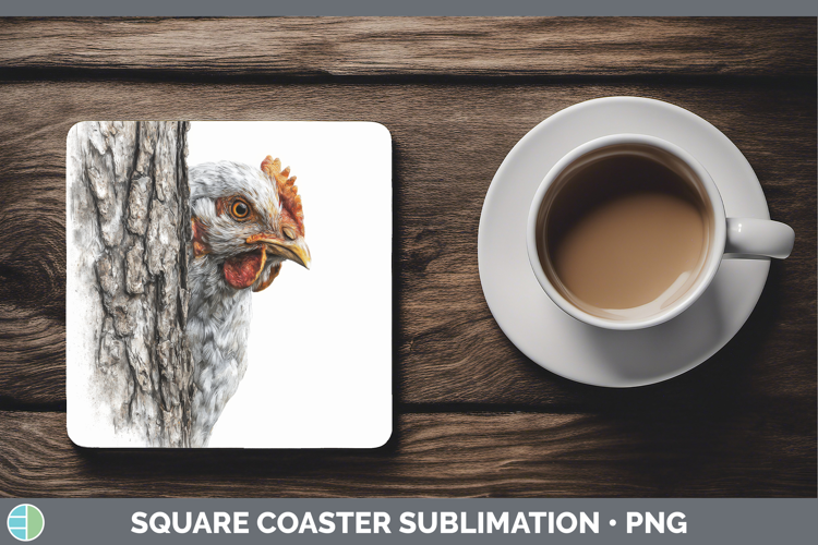 Chicken Farm Tree Peek Square Coaster Sublimation Design