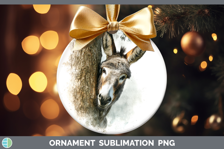 Donkey Farm Tree Peek Ornament Sublimation Design