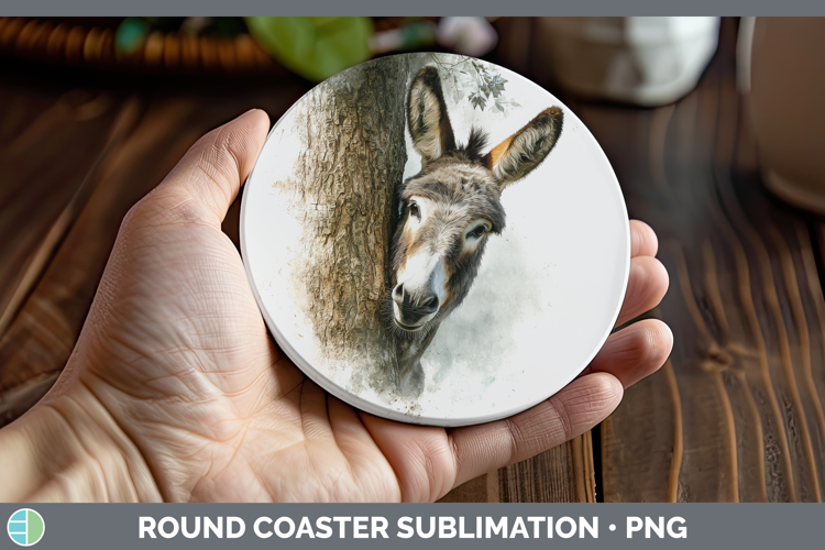 Donkey Farm Tree Peek Round Coaster Sublimation Design