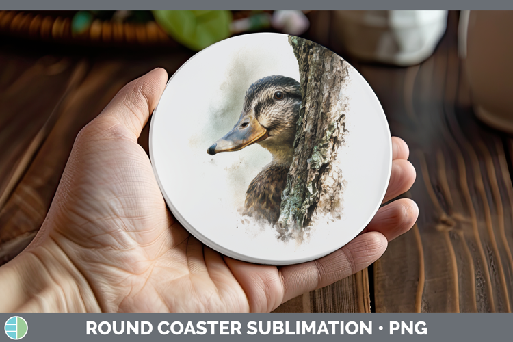 Duck Farm Tree Peek Round Coaster Sublimation Design