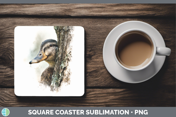 Duck Farm Tree Peek Square Coaster Sublimation Design