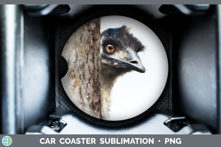Emu Farm Tree Peek Car Coaster Sublimation Design