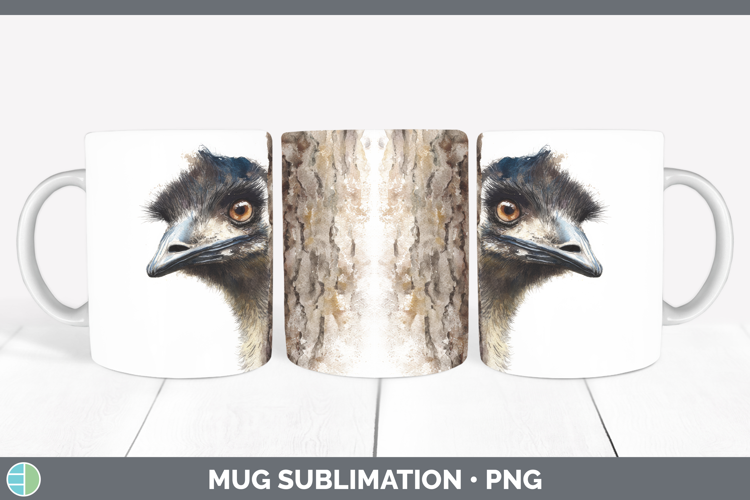 Emu Farm Tree Peek Mug Wrap Sublimation Design