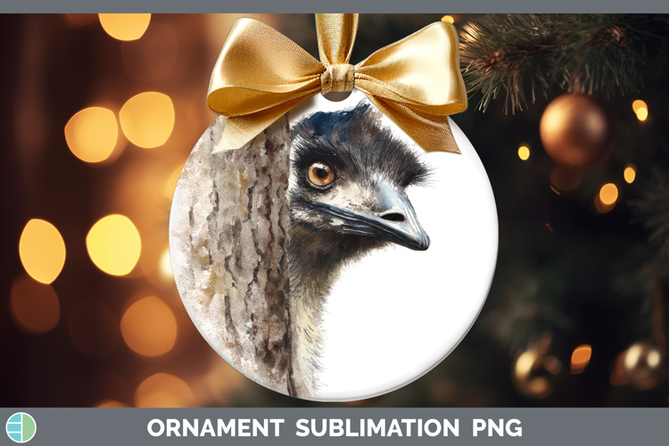 Emu Farm Tree Peek Ornament Sublimation Design