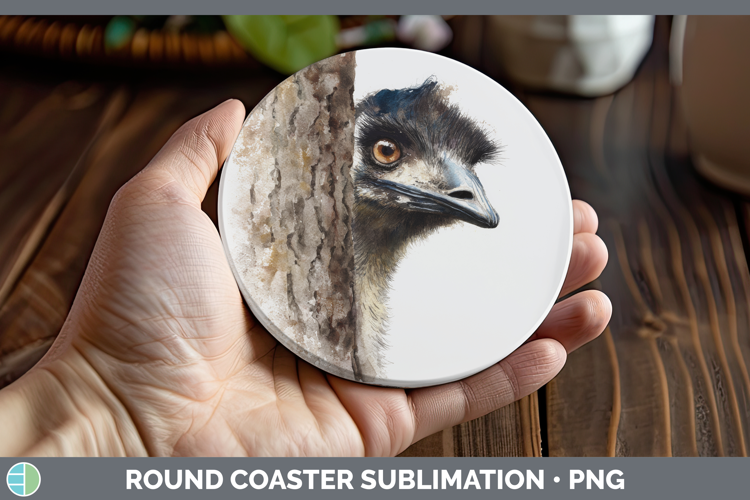 Emu Farm Tree Peek Round Coaster Sublimation Design