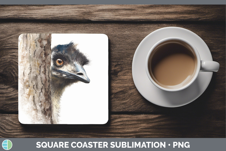 Emu Farm Tree Peek Square Coaster Sublimation Design
