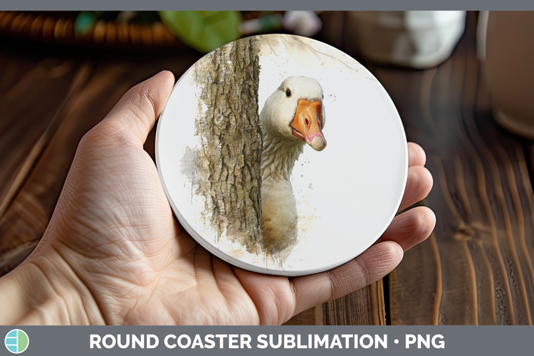Goose Farm Tree Peek Round Coaster Sublimation Design
