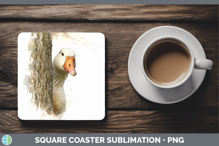 Goose Farm Tree Peek Square Coaster Sublimation Design