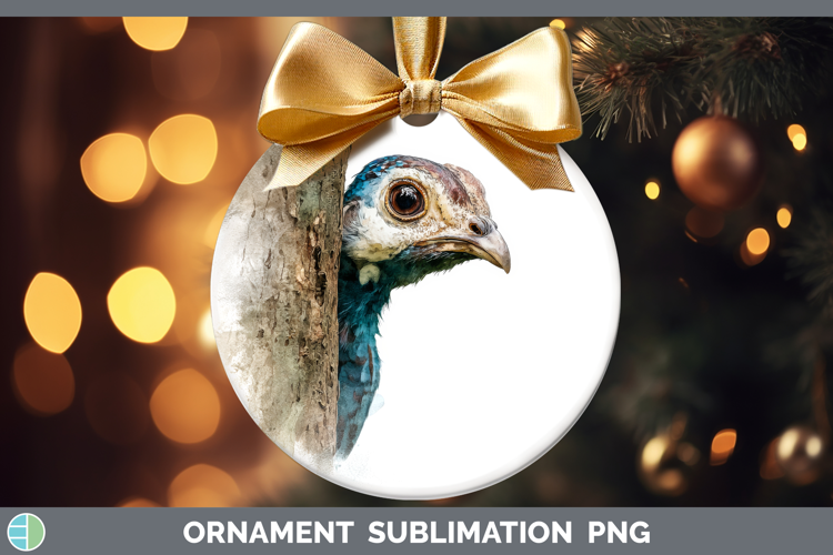Guinea Hen Farm Tree Peek Ornament Sublimation Design