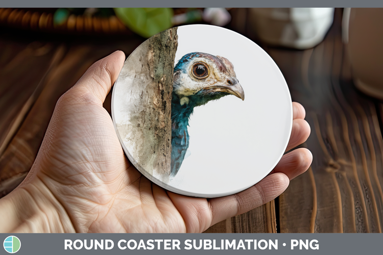 Guinea Hen Farm Tree Peek Round Coaster Sublimation Design