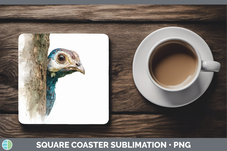 Guinea Hen Farm Tree Peek Square Coaster Sublimation Design