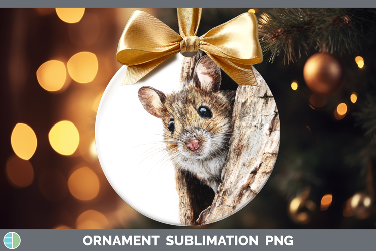 Mouse Farm Tree Peek Ornament Sublimation Design