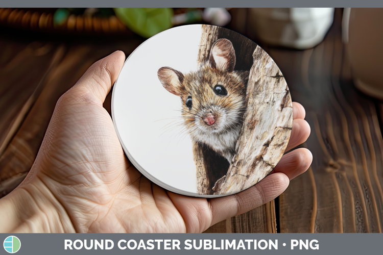 Mouse Farm Tree Peek Round Coaster Sublimation Design
