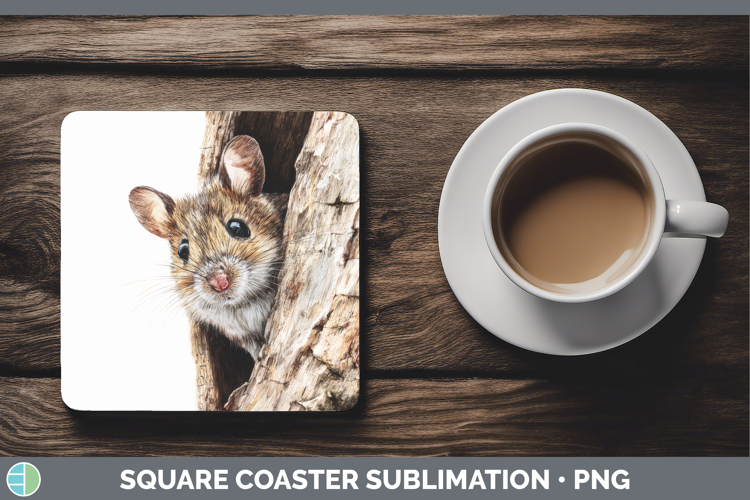 Mouse Farm Tree Peek Square Coaster Sublimation Design