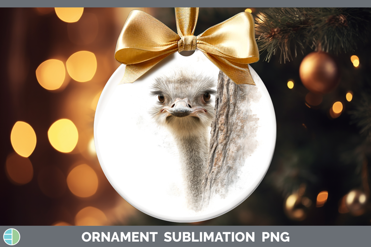 Ostrich Farm Tree Peek Ornament Sublimation Design
