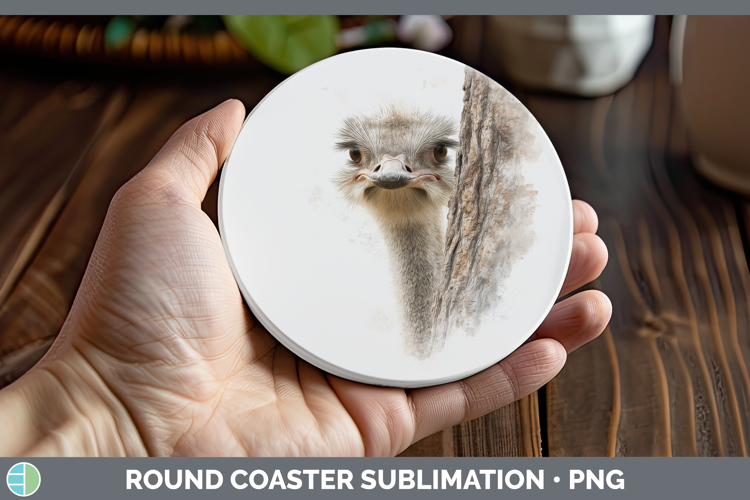 Ostrich Farm Tree Peek Round Coaster Sublimation Design