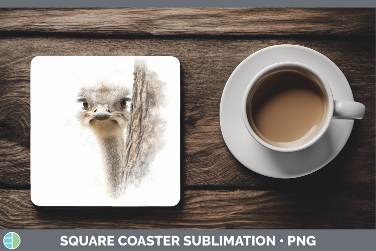 Ostrich Farm Tree Peek Square Coaster Sublimation Design