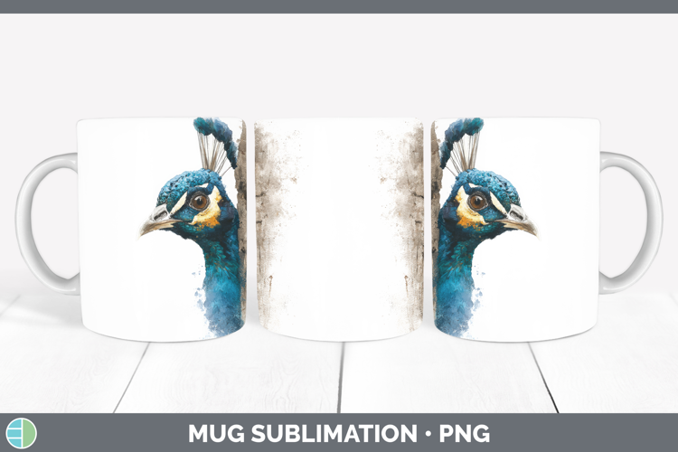 Peacock Farm Tree Peek Mug Wrap Sublimation Design