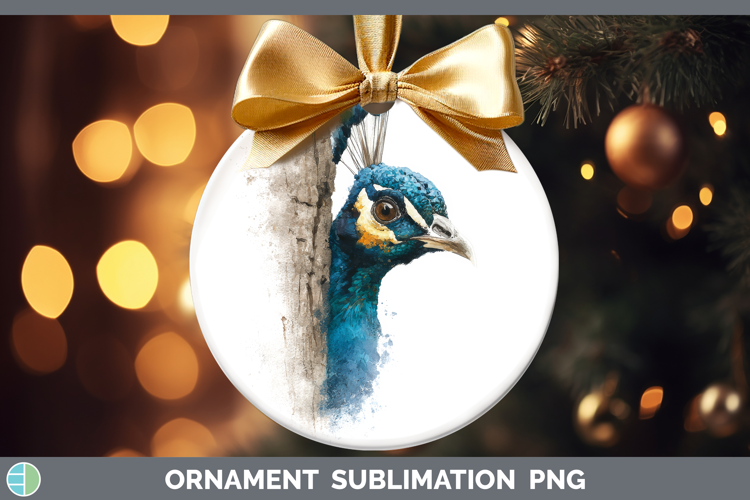 Peacock Farm Tree Peek Ornament Sublimation Design