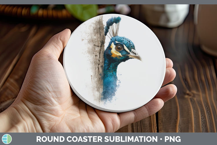 Peacock Farm Tree Peek Round Coaster Sublimation Design