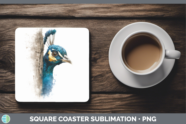 Peacock Farm Tree Peek Square Coaster Sublimation Design