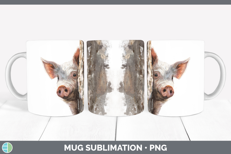Pig Farm Tree Peek Mug Wrap Sublimation Design
