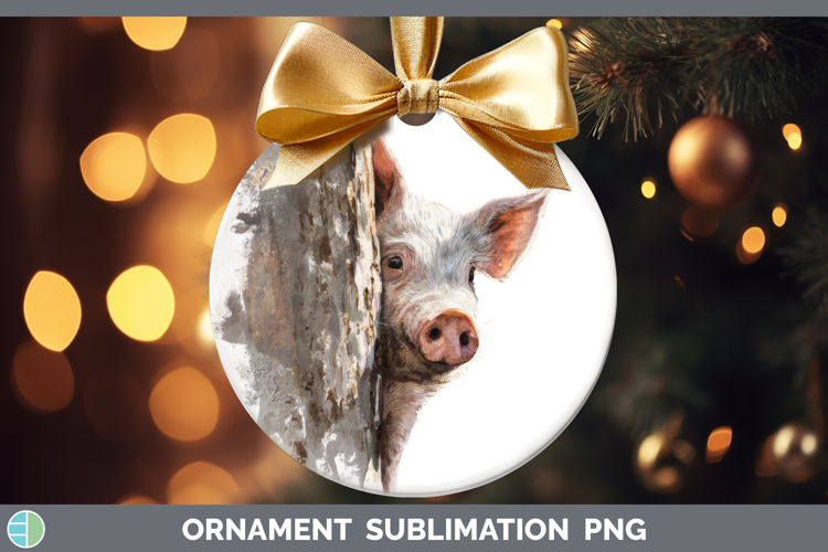 Pig Farm Tree Peek Ornament Sublimation Design