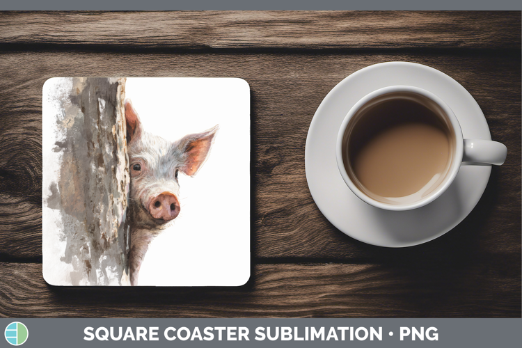 Pig Farm Tree Peek Square Coaster Sublimation Design