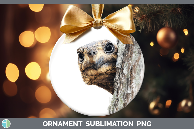 Tortoise Farm Tree Peek Ornament Sublimation Design