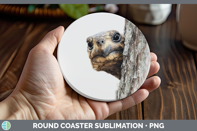 Tortoise Farm Tree Peek Round Coaster Sublimation Design
