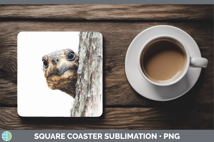 Tortoise Farm Tree Peek Square Coaster Sublimation Design