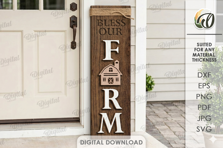 3D Farm Vertical Door Sign LaserCut. Bless our farm SVG