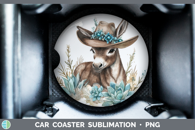 Donkey Car Coaster Farm Western Teal Sublimation Designs