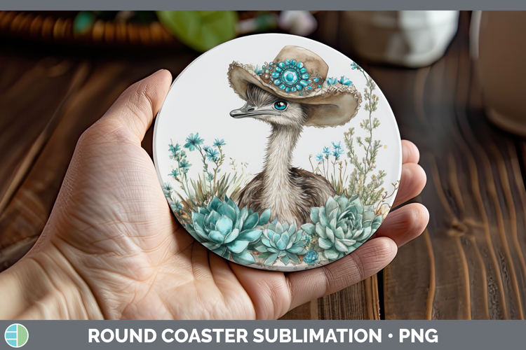 Emu Round Coaster Farm Western Teal Sublimation Coaster Desi