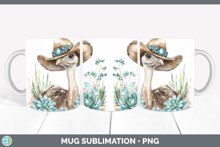 Ostrich Mug Wrap Farm Western Teal Sublimation Coffee Cup De