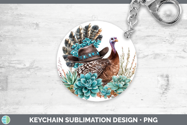 Turkey Keychain Farm Western Teal Sublimation Keyring Design
