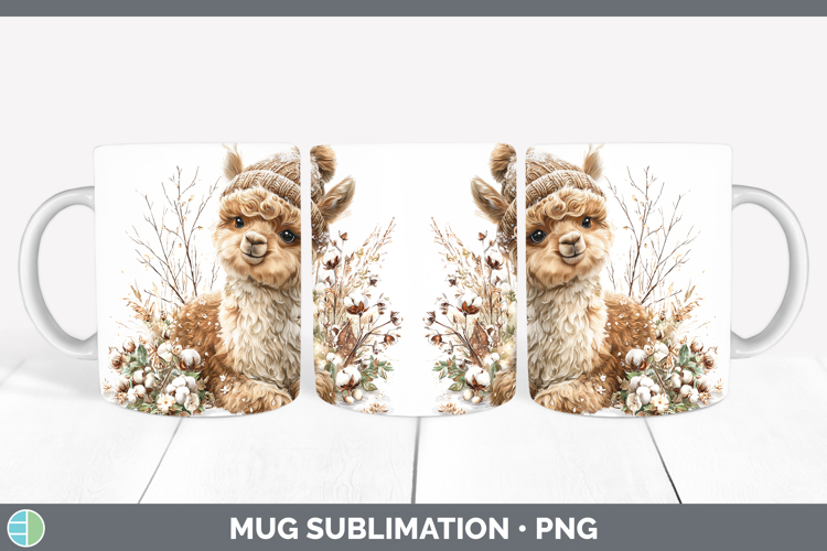 Alpaca Farm Winter Knit Hat Mug Wrap Sublimation Design